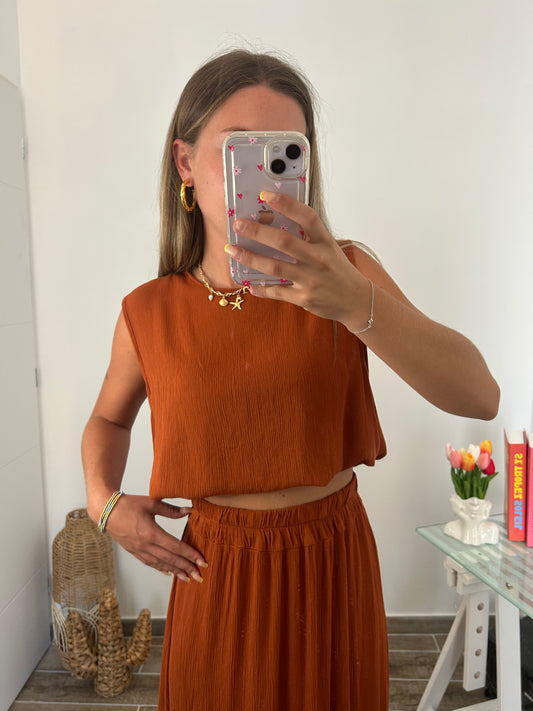 Ensemble blouse et jupe MARIA terracotta